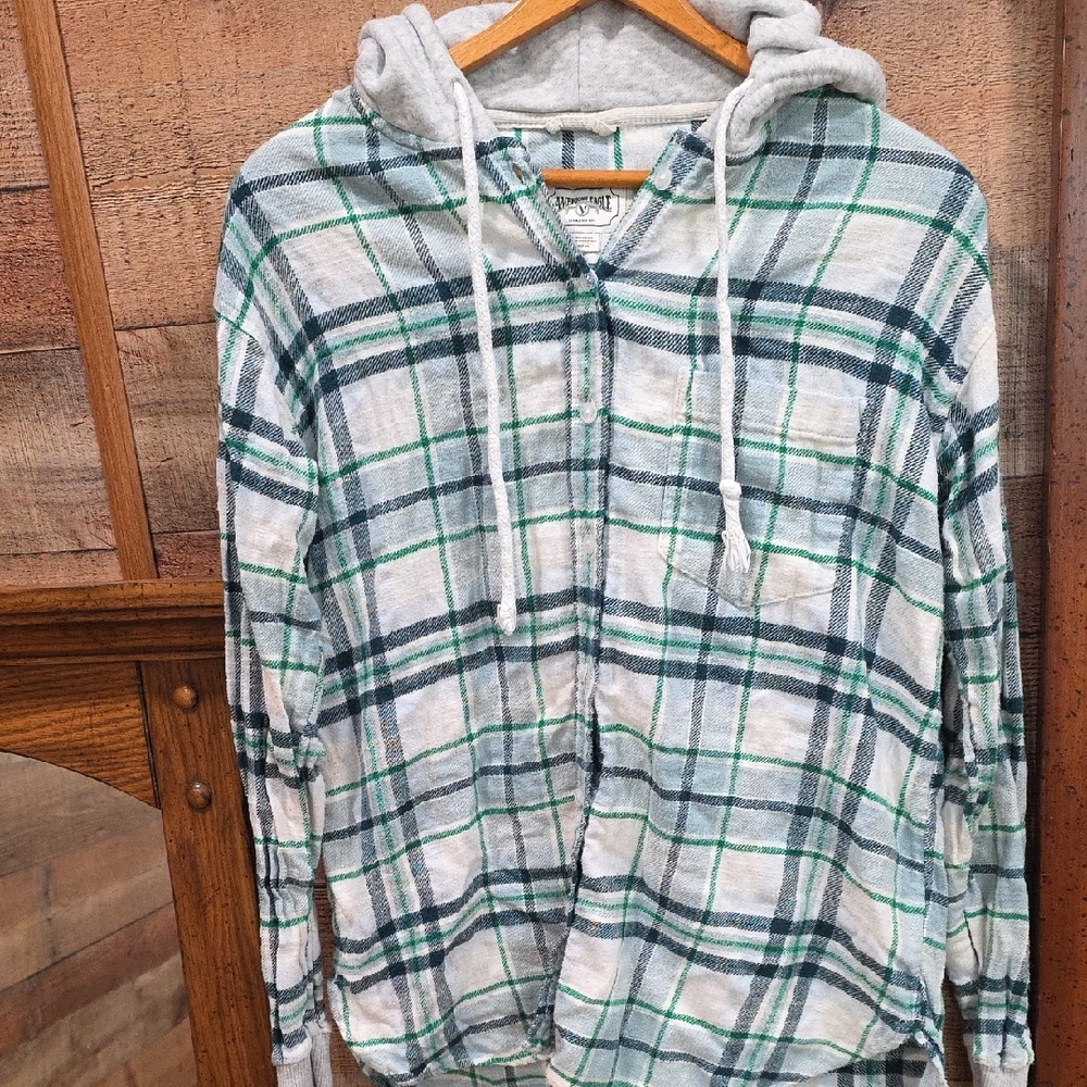 American Eagle Outfitters Plaid Button Down Shirt - Green and Gray